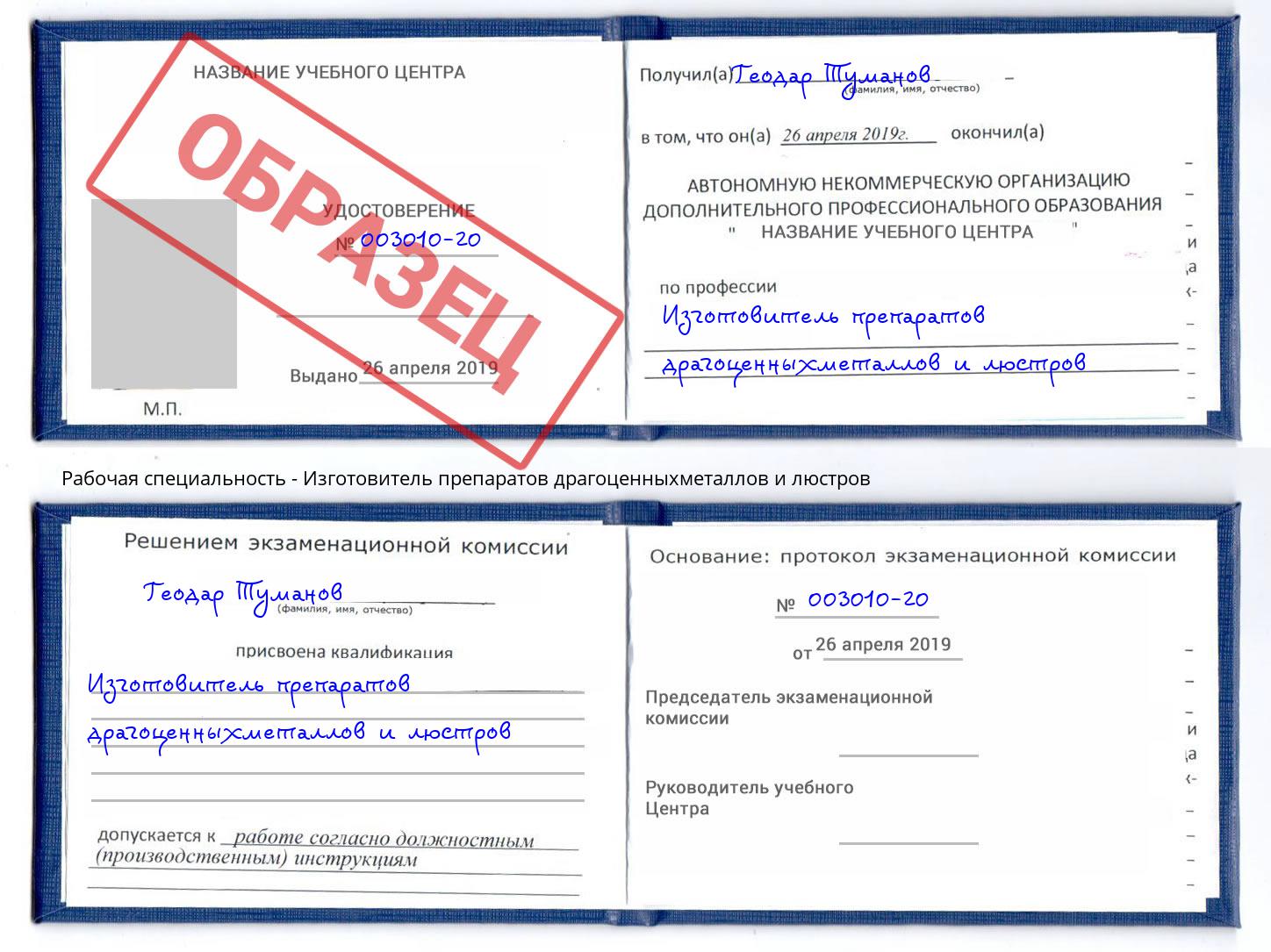 Изготовитель препаратов драгоценныхметаллов и люстров Ялта