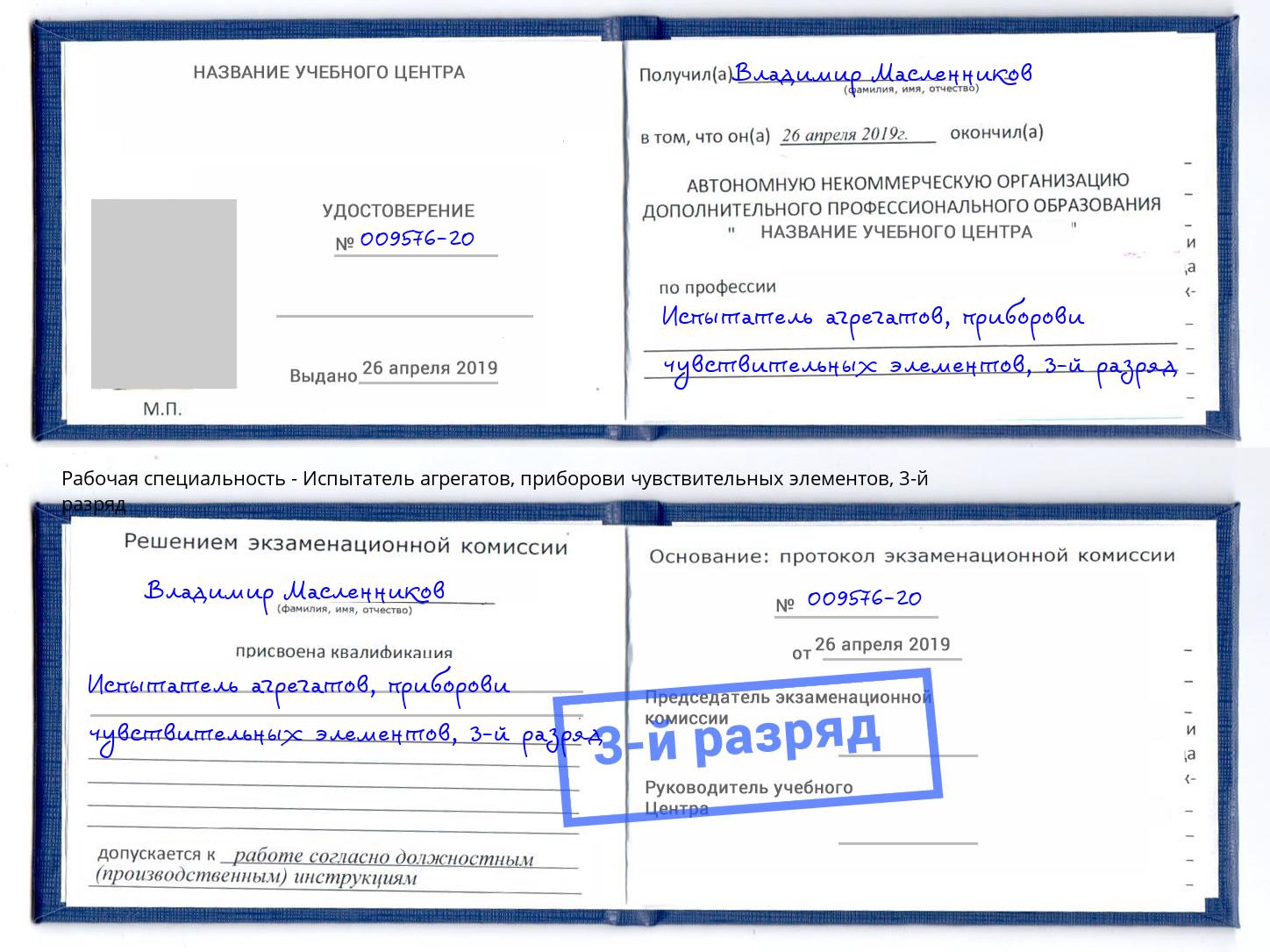 корочка 3-й разряд Испытатель агрегатов, приборови чувствительных элементов Ялта