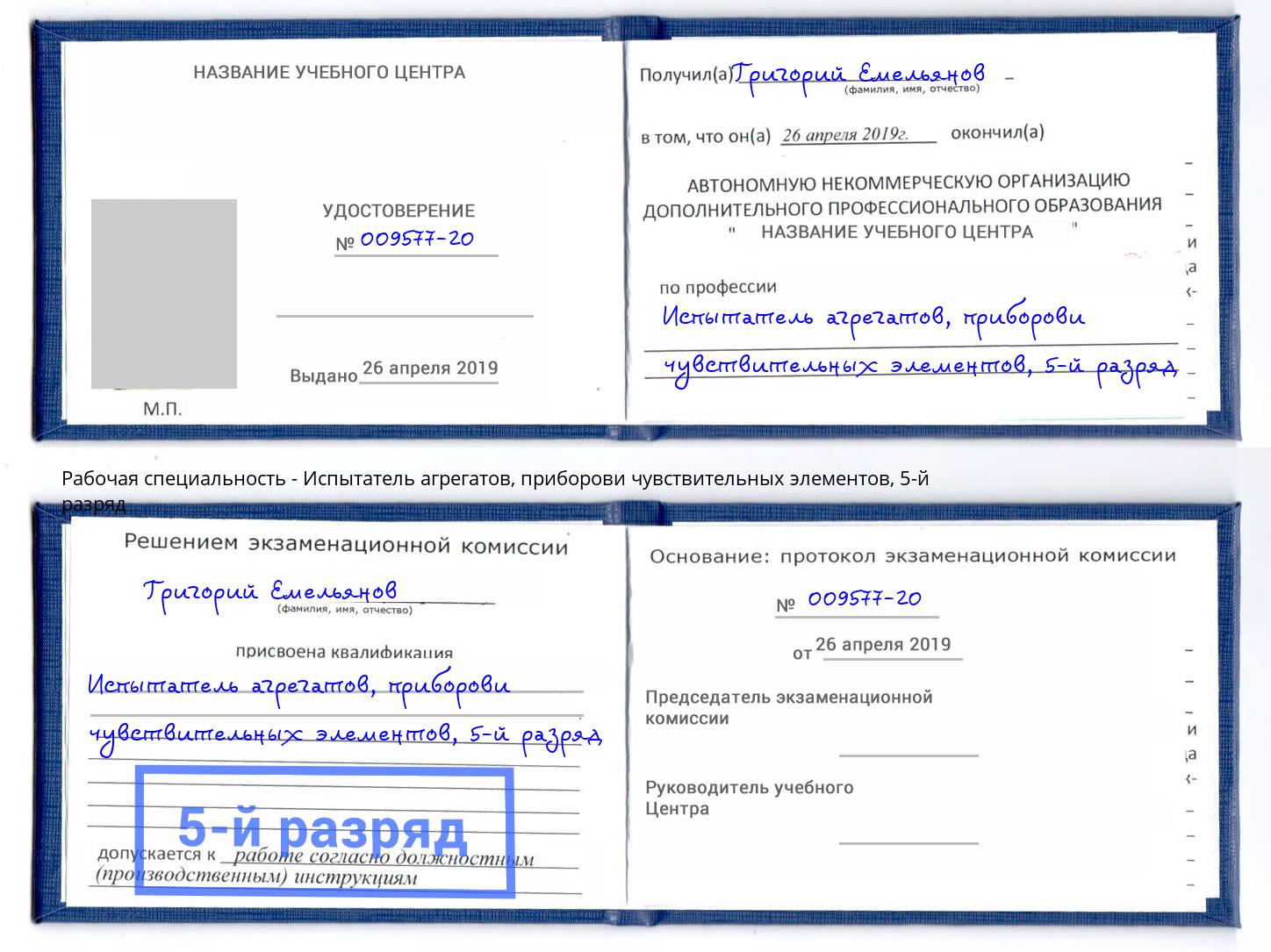 корочка 5-й разряд Испытатель агрегатов, приборови чувствительных элементов Ялта