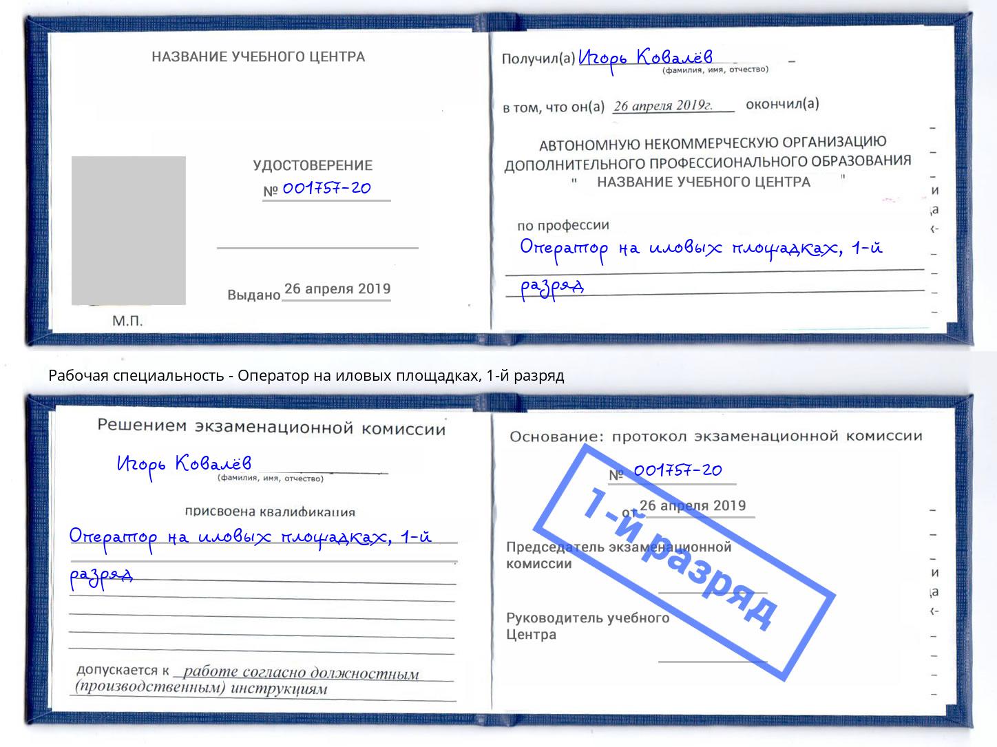 корочка 1-й разряд Оператор на иловых площадках Ялта